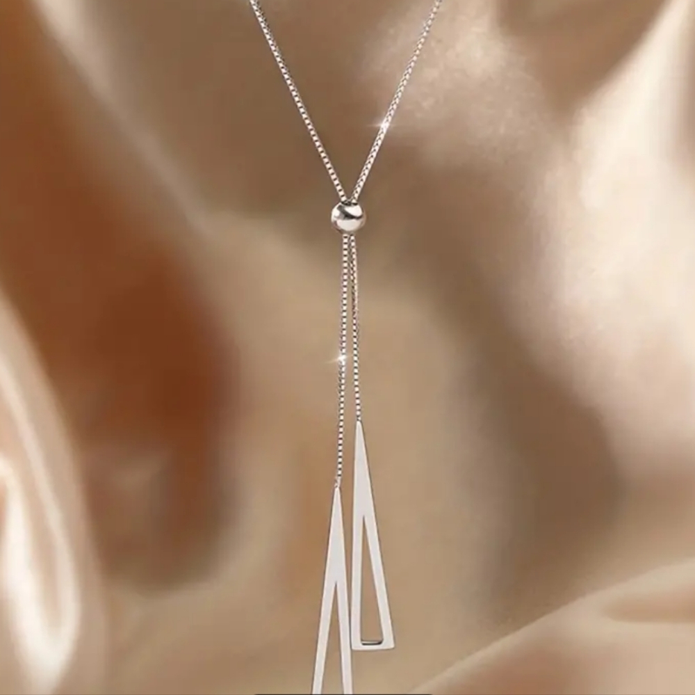 925 Sterling Silver Minimal Triangle Necklace Adjustable Necklace Minimalist - Picture 9 of 12